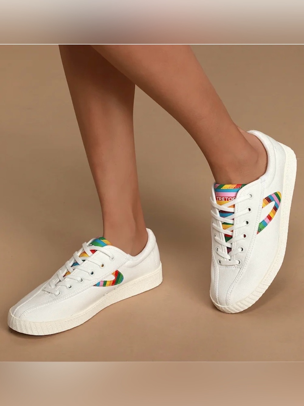 NEW Tretorn White Nylite Plus Rainbow Canvas Sneakers Women’s Sz 6 - Picture 11 of 11